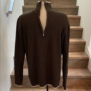 Diesel Men's Dark Brown Ribbed Half-Zip Sweater